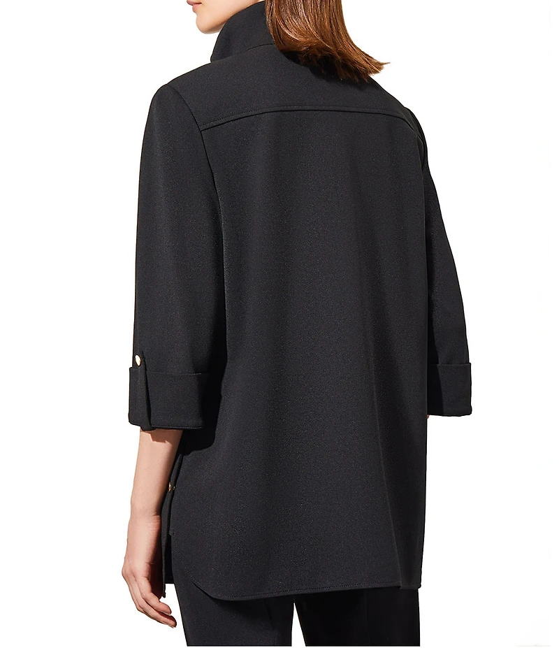 Ming Wang Deco Crepe 3/4 Sleeve Zip Front Jacket