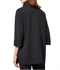 Ming Wang Deco Crepe 3/4 Sleeve Zip Front Jacket