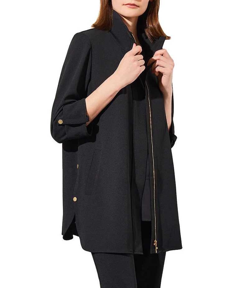 Ming Wang Deco Crepe 3/4 Sleeve Zip Front Jacket