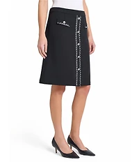 Ming Wang Deco Crepe Chain Trim A-Line Skirt