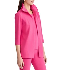 Ming Wang Deco Crepe Ruffle Collar 3/4 Sleeve Jacket