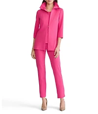 Ming Wang Deco Crepe Ruffle Collar 3/4 Sleeve Jacket