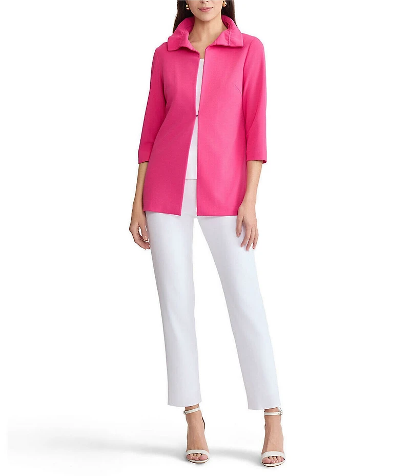 Ming Wang Deco Crepe Ruffle Collar 3/4 Sleeve Jacket