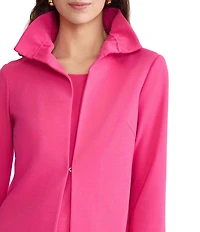 Ming Wang Deco Crepe Ruffle Collar 3/4 Sleeve Jacket