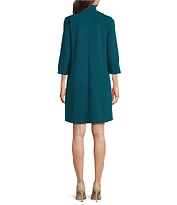 Ming Wang Deco Crepe Tie Mock Neck 3/4 Sleeve A-Line Dress