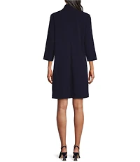 Ming Wang Deco Crepe Tie Mock Neck 3/4 Sleeve A-Line Dress