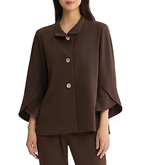 Ming Wang Deco Crepe Winged Collar Bell Sleeve Button Front Jacket