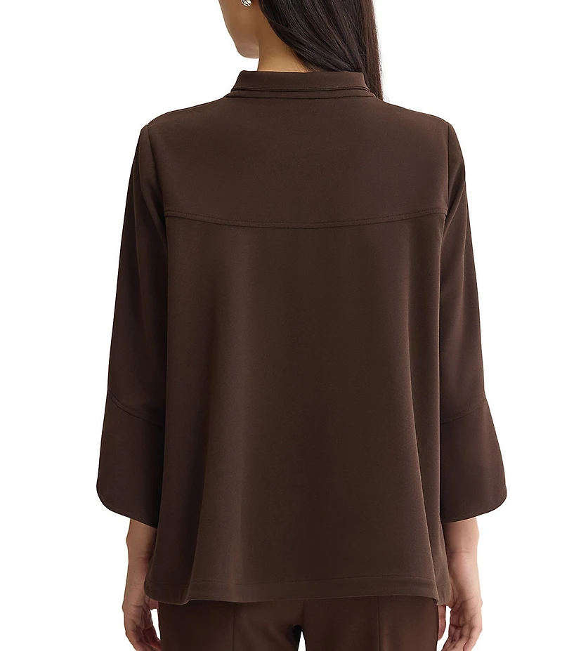 Ming Wang Deco Crepe Winged Collar Bell Sleeve Button Front Jacket