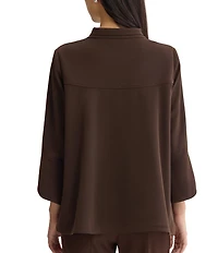 Ming Wang Deco Crepe Winged Collar Bell Sleeve Button Front Jacket