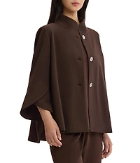 Ming Wang Deco Crepe Winged Collar Bell Sleeve Button Front Jacket