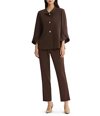 Ming Wang Deco Crepe Winged Collar Bell Sleeve Button Front Jacket