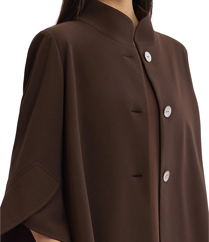 Ming Wang Deco Crepe Winged Collar Bell Sleeve Button Front Jacket