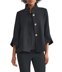 Ming Wang Deco Crepe Winged Collar Bell Sleeve Button Front Jacket