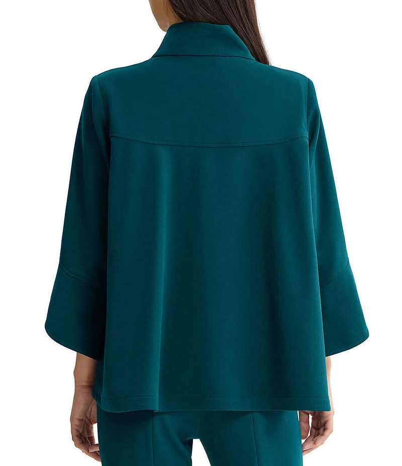 Ming Wang Deco Crepe Winged Collar Bell Sleeve Button Front Jacket