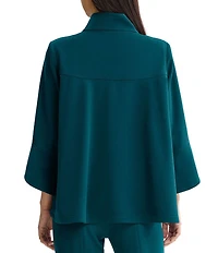 Ming Wang Deco Crepe Winged Collar Bell Sleeve Button Front Jacket