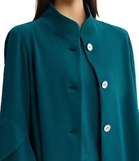 Ming Wang Deco Crepe Winged Collar Bell Sleeve Button Front Jacket