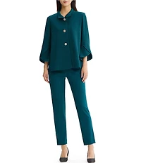 Ming Wang Deco Crepe Winged Collar Bell Sleeve Button Front Jacket