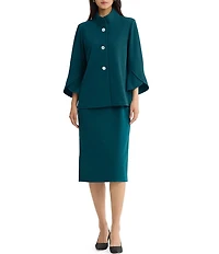 Ming Wang Deco Crepe Winged Collar Bell Sleeve Button Front Jacket