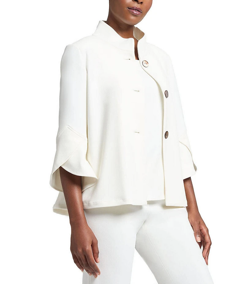 Ming Wang Deco Crepe Winged Collar Bracelet Tulip Sleeve Jacket