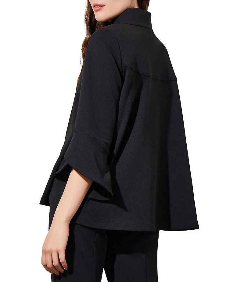 Ming Wang Deco Crepe Woven Stand Collar 3/4 Sleeve Button Front Statement Jacket