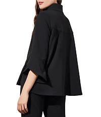 Ming Wang Deco Crepe Woven Stand Collar 3/4 Sleeve Button Front Statement Jacket