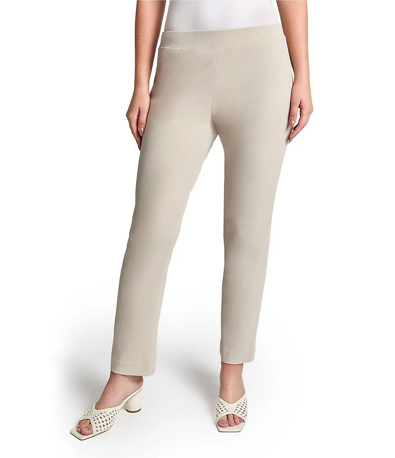 Ming Wang Deco Stretch Crepe Back Slit Hem Pull-On Pants
