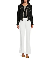Ming Wang Deco Stretch Crepe Back Slit Hem Pull-On Pants