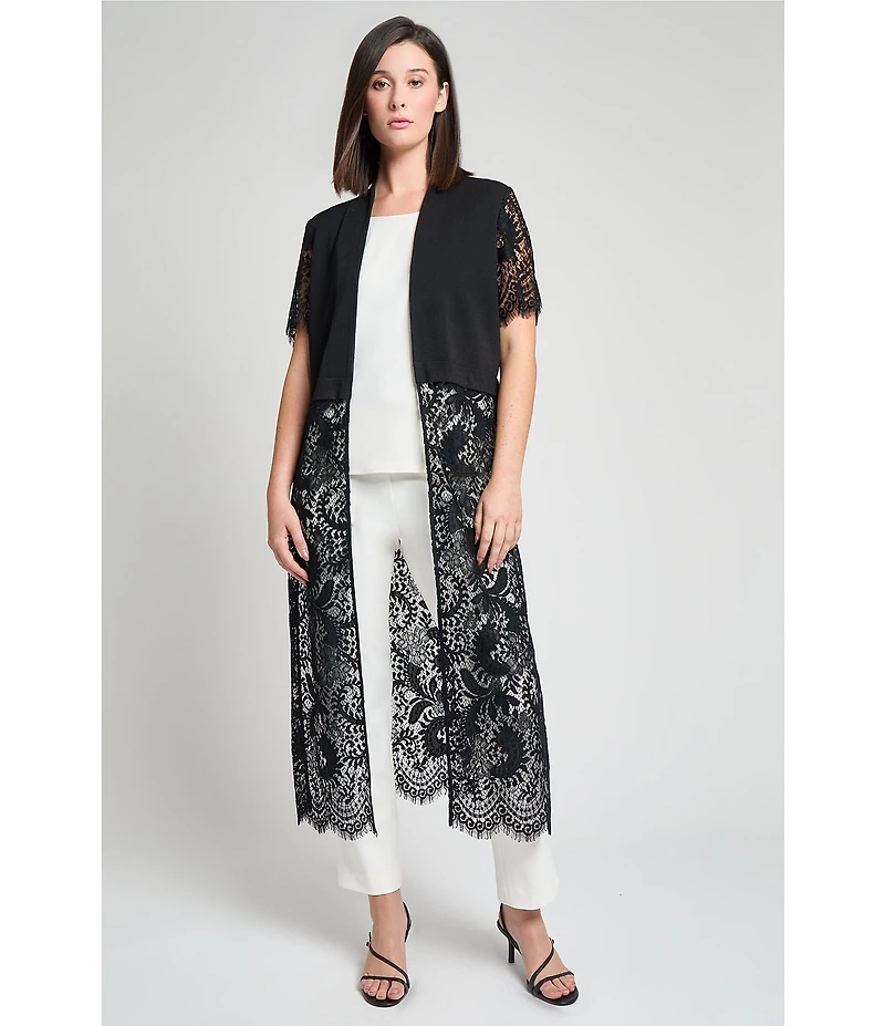Ming Wang Deco Stretch Crepe Back Slit Hem Pull-On Pants
