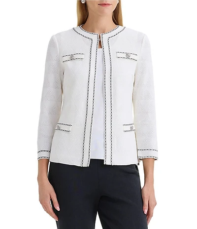 Ming Wang Diamond Faux Link Trim Jewel Neck Bracelet Sleeve Jacket