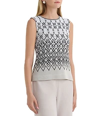 Ming Wang Diamond Jacquard Knit Crew Neck Sleeveless Tank