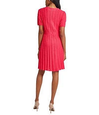 Ming Wang Diamond Pointelle Knit Round Neck Short Sleeve Fit-And-Flare Dress