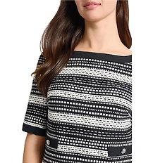 Ming Wang Digital Soft Knit Boat Neck Short Sleeve Top