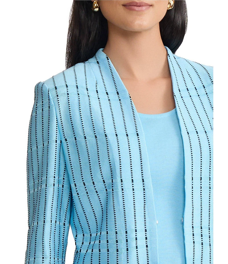Ming Wang Dotted Stripe Knit Modified Mandarin V-Neck Long Sleeve Peplum Jacket