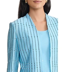 Ming Wang Dotted Stripe Knit Modified Mandarin V-Neck Long Sleeve Peplum Jacket