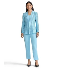 Ming Wang Dotted Stripe Knit Modified Mandarin V-Neck Long Sleeve Peplum Jacket