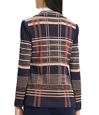 Ming Wang Double Breasted Plaid Notch Lapel Collar Long Sleeve Jacket