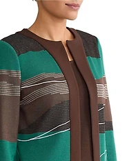 Ming Wang Embroidered Landscape Jacquard Knit Round Neck Bracelet Sleeve Jacket