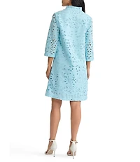 Ming Wang Embroidered Stitch Stand V-Neck 3/4 Sleeve Midi Dress