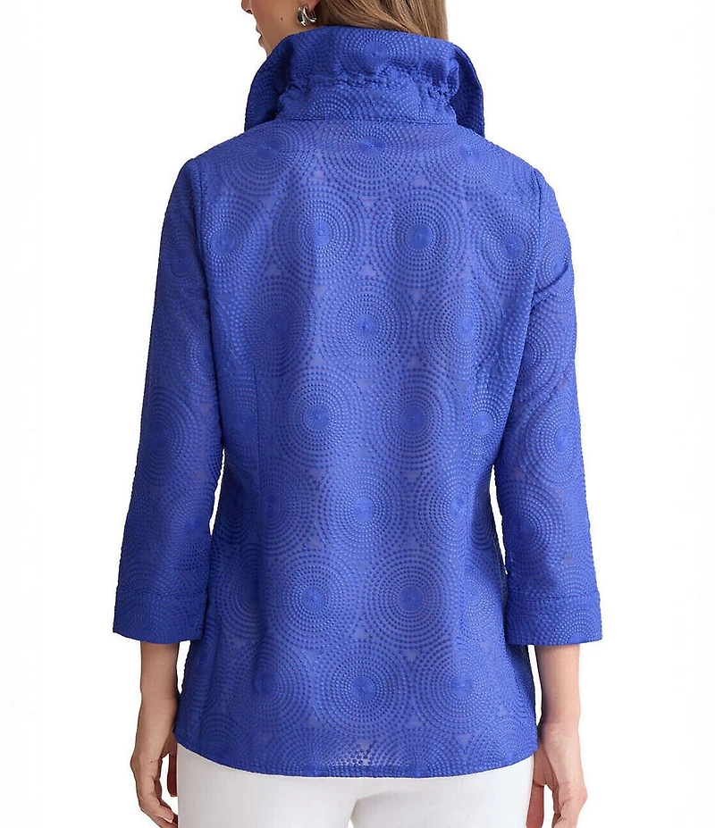 Ming Wang Embroidered Tailored Fit Ruched Collar Bracelet Sleeve Jacket