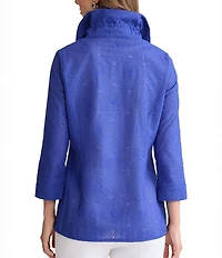 Ming Wang Embroidered Tailored Fit Ruched Collar Bracelet Sleeve Jacket