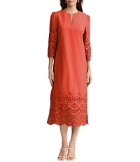 Ming Wang Eyelet Split Jewel Neck Bracelet Sleeve Straight Maxi Dress