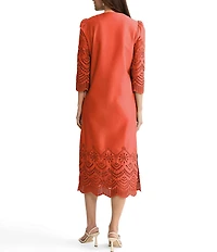 Ming Wang Eyelet Split Jewel Neck Bracelet Sleeve Straight Maxi Dress
