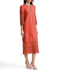 Ming Wang Eyelet Split Jewel Neck Bracelet Sleeve Straight Maxi Dress