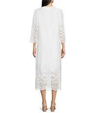 Ming Wang Eyelet Split Jewel Neck Bracelet Sleeve Straight Maxi Dress
