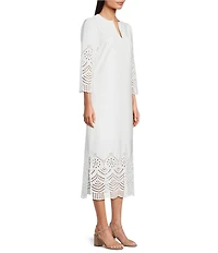 Ming Wang Eyelet Split Jewel Neck Bracelet Sleeve Straight Maxi Dress