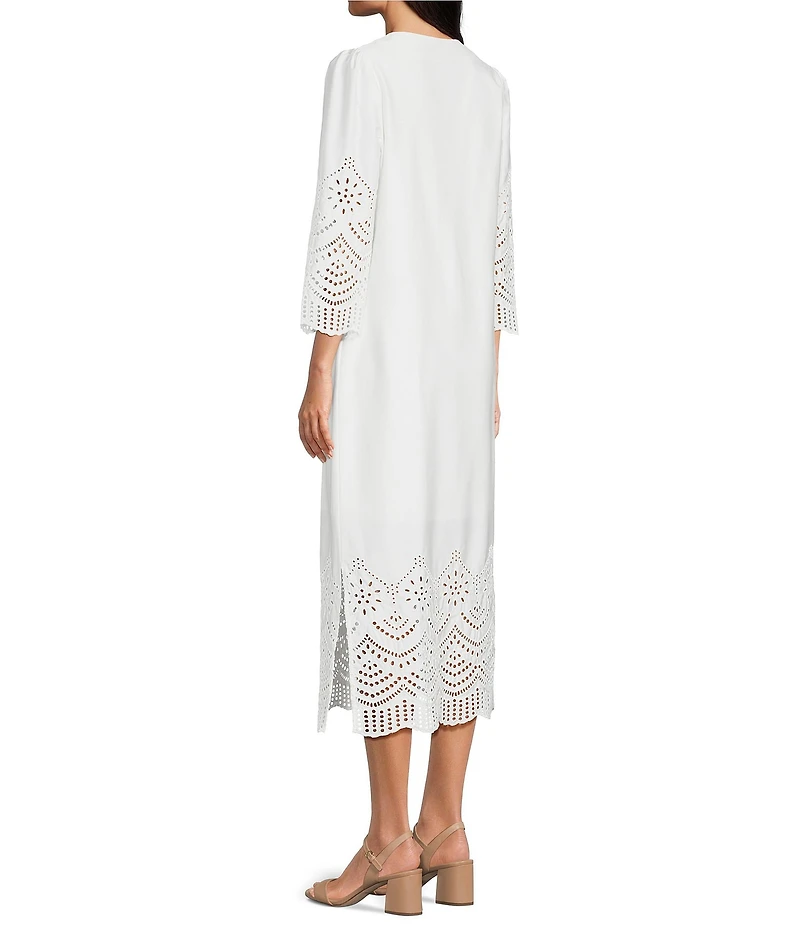 Ming Wang Eyelet Split Jewel Neck Bracelet Sleeve Straight Maxi Dress