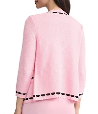 Ming Wang Faux Ribbon Trim Knit Crew Neck Bracelet Sleeve Jacket