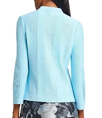 Ming Wang Floral Burnout Soft Knit Stand V-Neck Bracelet Sleeve Top