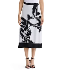 Ming Wang Floral Jacquard Knit A-Line Midi Skirt