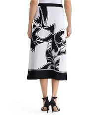 Ming Wang Floral Jacquard Knit A-Line Midi Skirt